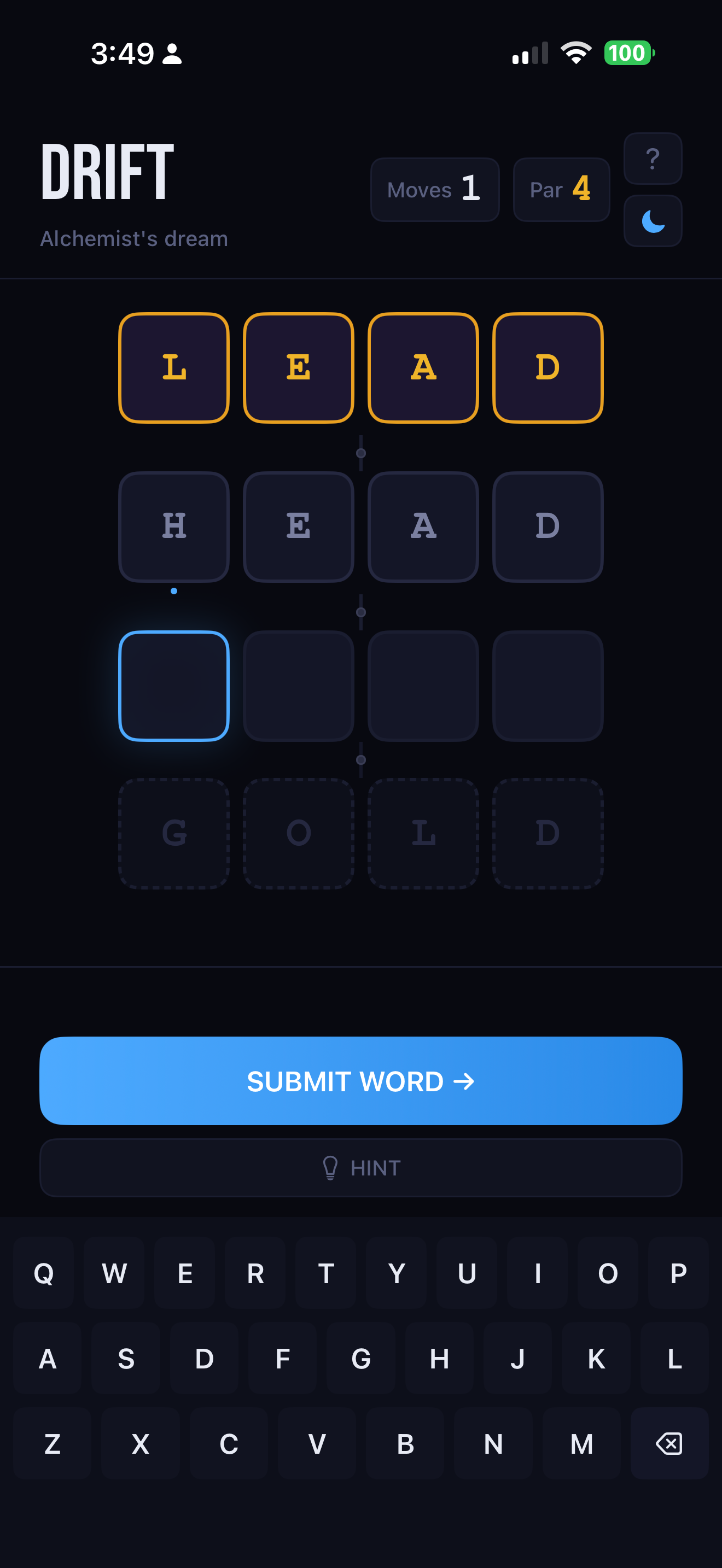 Drift mid-game with one word submitted